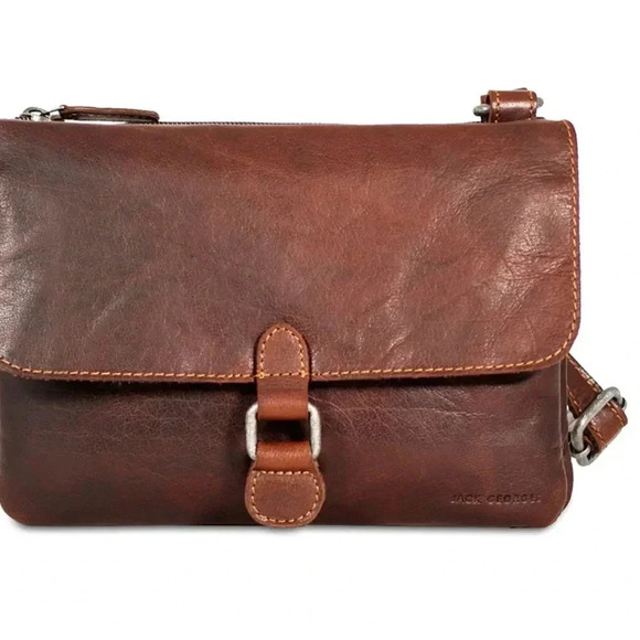 Jack Georges Voyager Collection Wallet On A String Brown Leather Crossbody - Picture 1 of 16